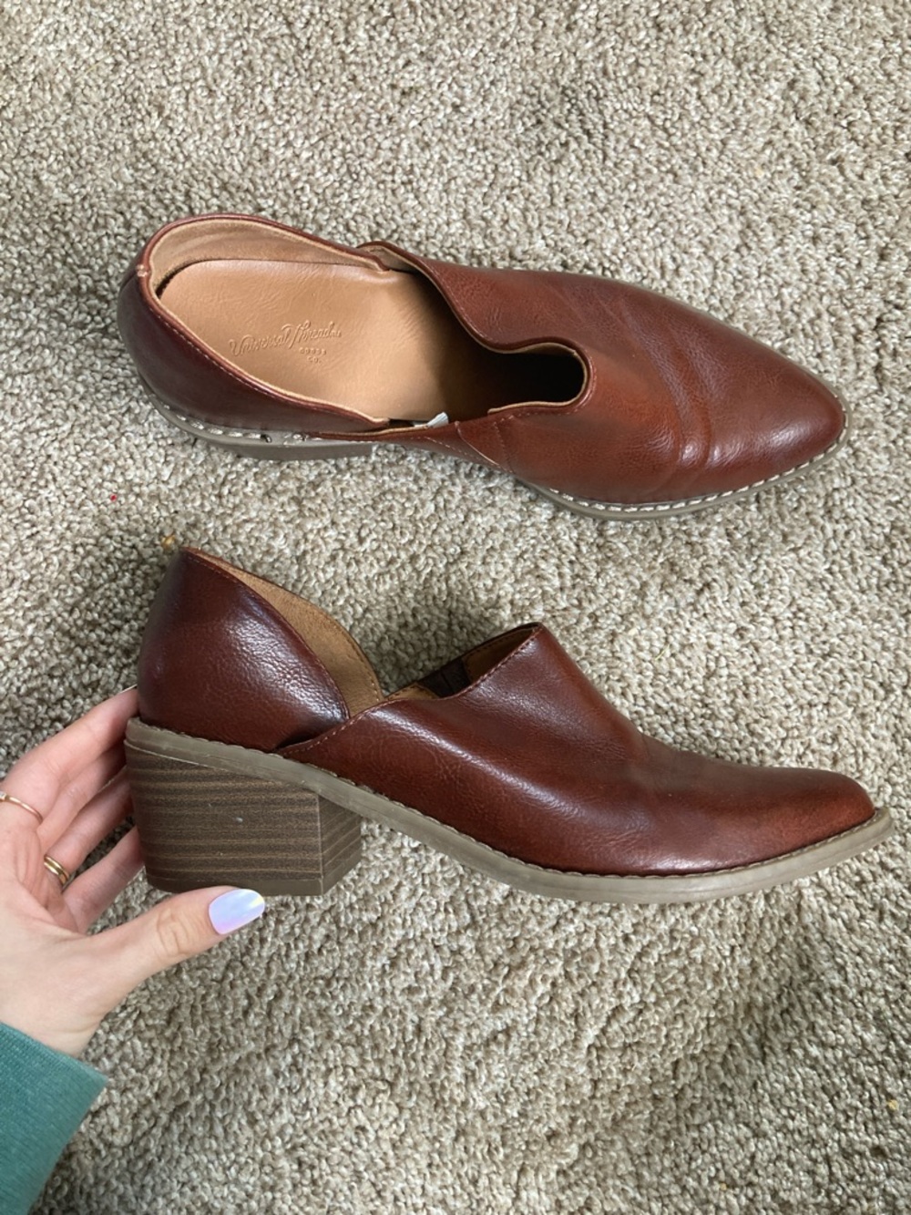 Universal Thread Brown Leather Block Heel Slip-Ons